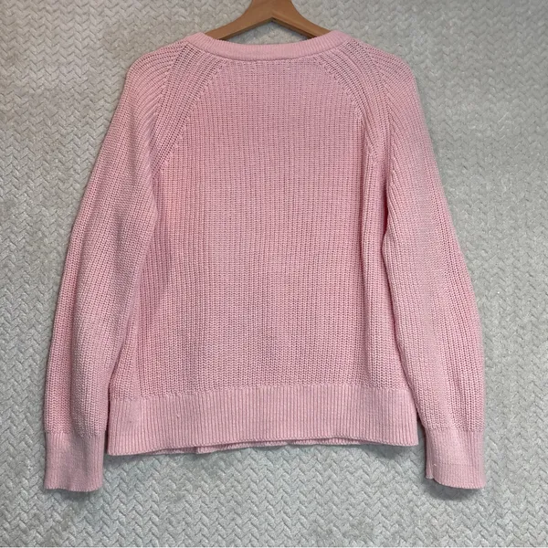 J. Crew Womens Powder Pink Cable Knit Crewneck‎ Barbiecore Sweater Large - Image 5
