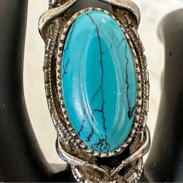 Turquoise tone silver tone adjustable ring - Image 7