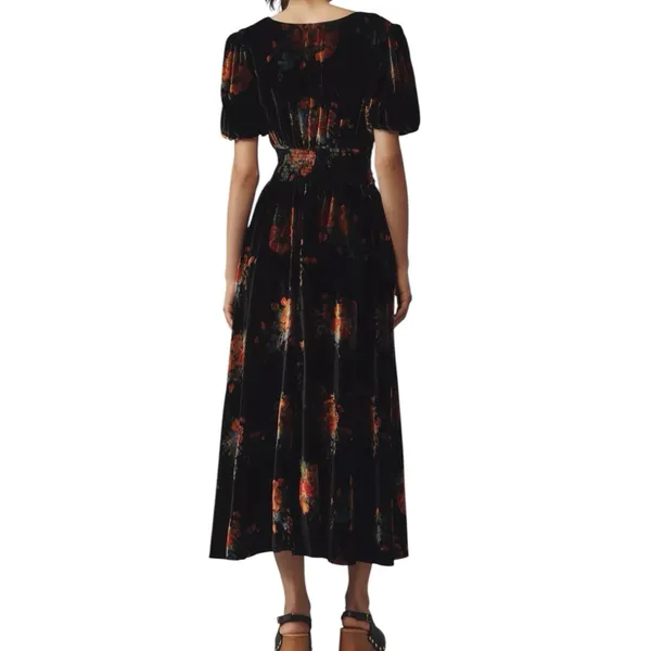 NWOT Anthropologie Katerina Button Front Midi Dress Black Velvet Floral Small - Image 2