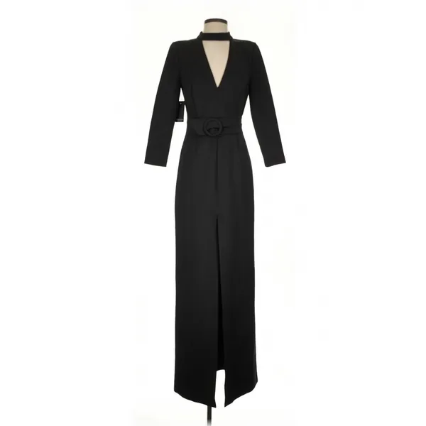 Marciano Black Choker Neck Belted Maxi Dress Small Dark Feminine Quiet Luxury - Image 2