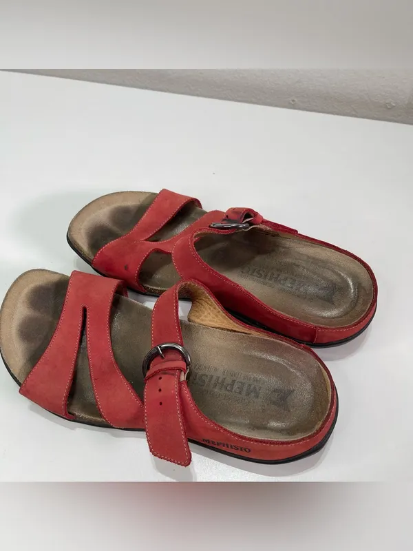 Mephisto Red Leather Buckle Slide Cork Sandals Women 6.5 EU 37 Casual Comfort - Image 2