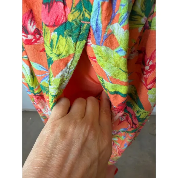 Lands' End Dress Women‎ Medium Orange Tropical Floral Smocked Tie Shoulder Midi - Image 9