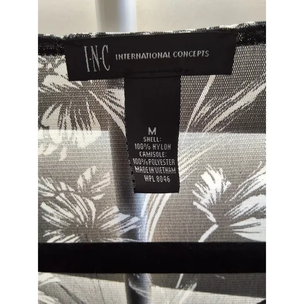 INC International Concepts Womens M Black White Floral Sheer Sleeveless Top - Image 7