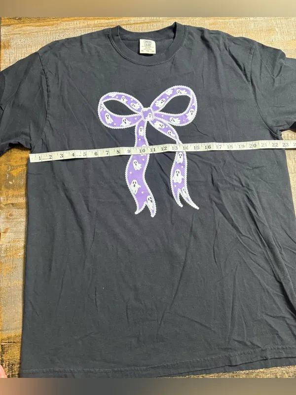 Comfort Colors Black Tee with Purple Ghost Bow Graphic - Image 4