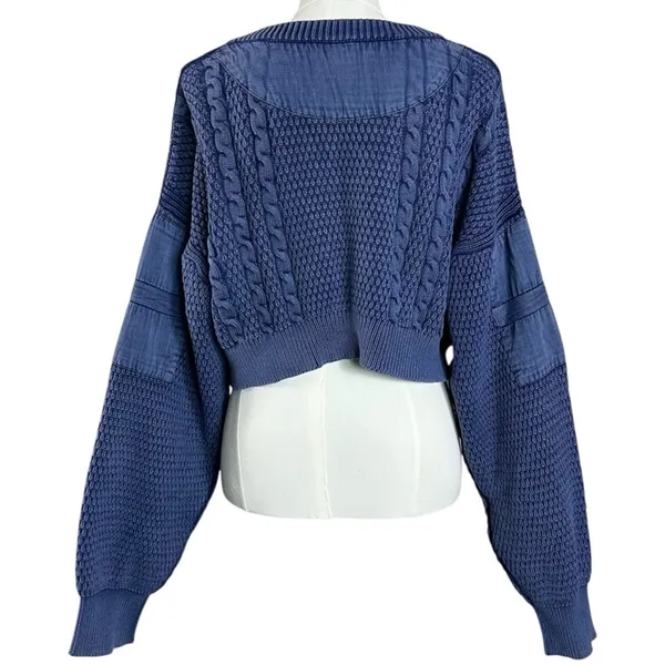 Free People Patchwork Chunky Cable Knit Heritage Cardi Cardigan Sweater Medium - Image 10