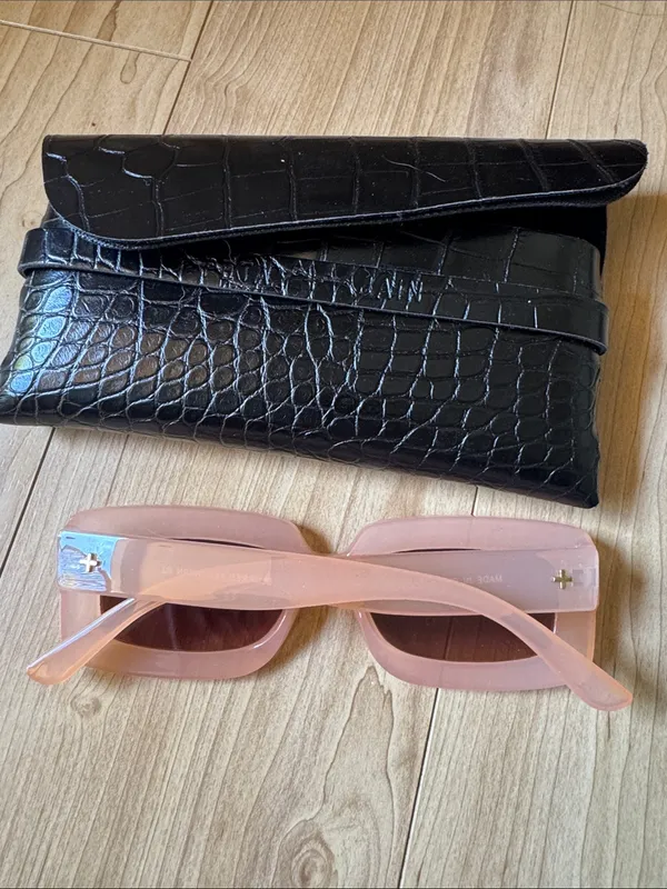 Peta + Jain Pink Rectangular Sunglasses with Black Croc Case - Image 2
