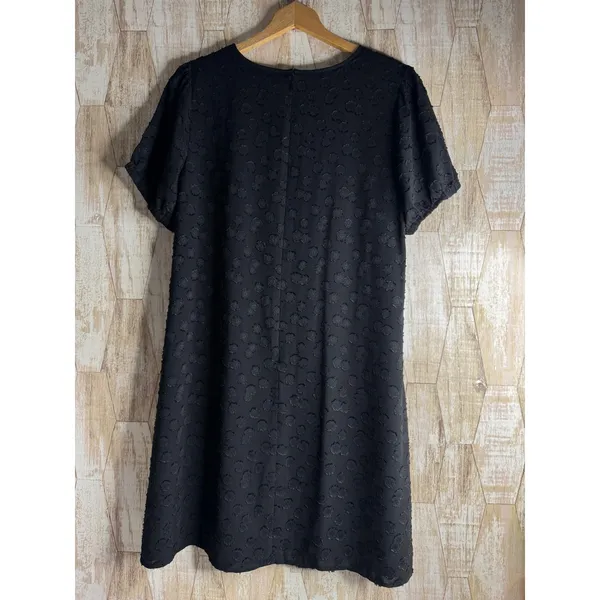 LOFT‎ Black Clip Dot Short Sleeve Shift Dress Womens Medium Lined - Image 2