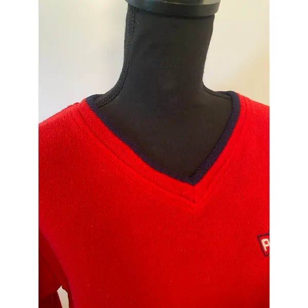 Vintage Disney Pooh V Neck Fleece Sweater Pullover with Navy Trim Embroidered - Image 3