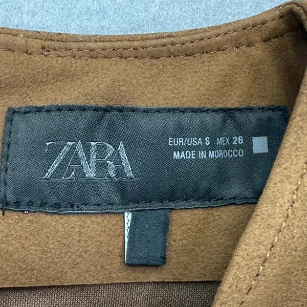 Zara Womens Faux Suede Fit and Flare Mini Dress Camel Brown Sleeveless Small‎ - Image 2