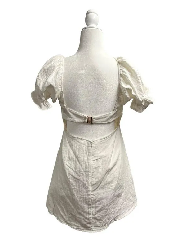 Here Comes the Sun NEW Norma Puff Sleeve Cutout Back Mini Dress White NWT - Image 5