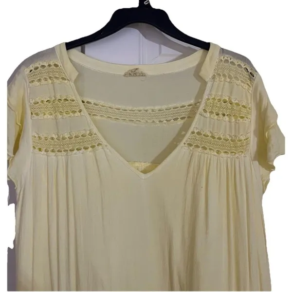 POL Maxi Dress Size Large Butter Yellow Tiered Lace Boho Peasant - Image 4