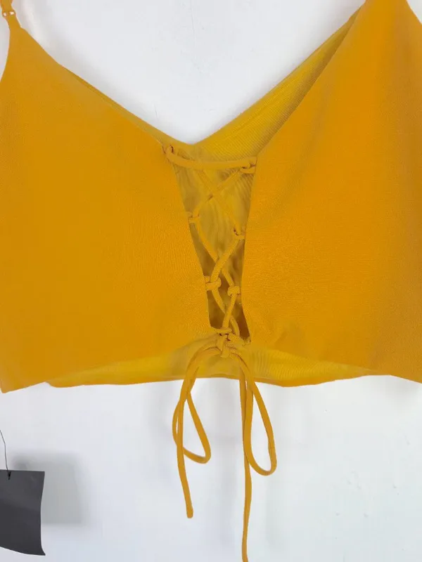 NWT Lulus Mustard Yellow Lace Up Back Crop Top Size XL NEW - Image 8
