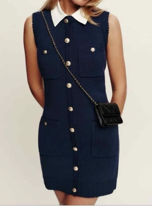 Reformation Catalina Cotton Sweater Mini Dress in Navy Size L - Image 2