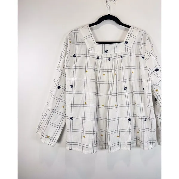 NWT Madewell Womens Top White Embroidered Windowpane Square Neck Button Down 2XL - Image 9