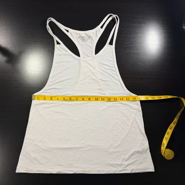 Women’s Beyond Yoga White and Gray Striped Spaghetti Strap Tank Size Small - Image 4