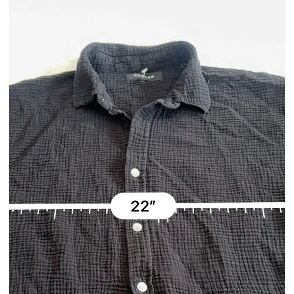 PacSun Women's Black Cropped Boxy Gauze Camp Shirt Large Button Up Resort - Image 8