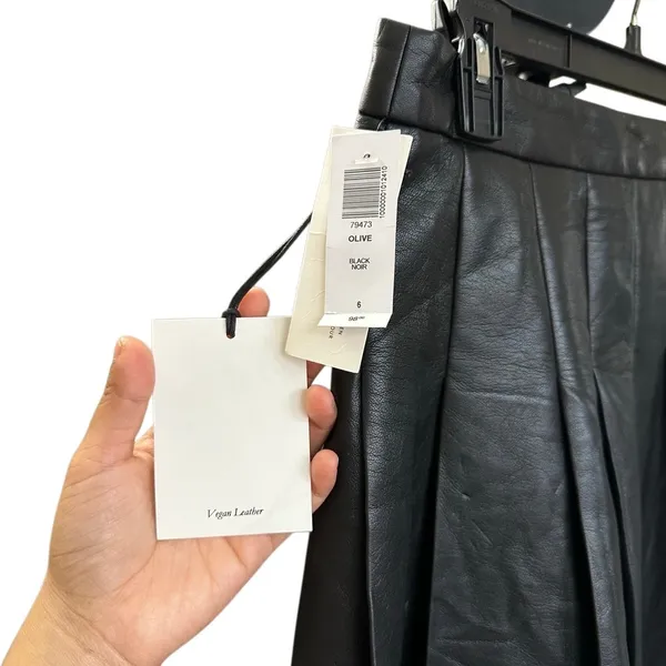 Aritzia Sunday Best Olive Faux Leather Mini Skirt 79473 Black Size‎ 6 Pleaded - Image 9