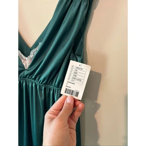 NWT Urban Outfitters Lux Emerald Green Satin Lace Slip Dress Small Sapphire Boh - Image 5