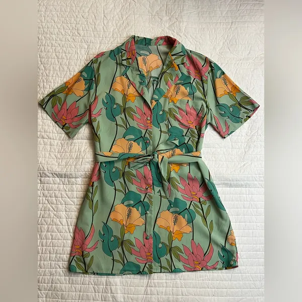 Lulus Totally Tropical Light Green Floral Print Button-Up Shirt Dress - Image 6