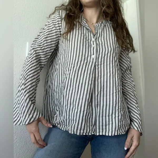 Madewell Brighton Striped Popover blouse top‎ Flare Sleeve size large - Image 2