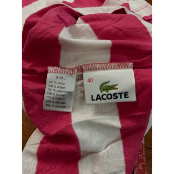 Lacoste Womens Pink White Stripe‎ Long Sleeve Crew Neck Shirt Top Size 40 - Image 6