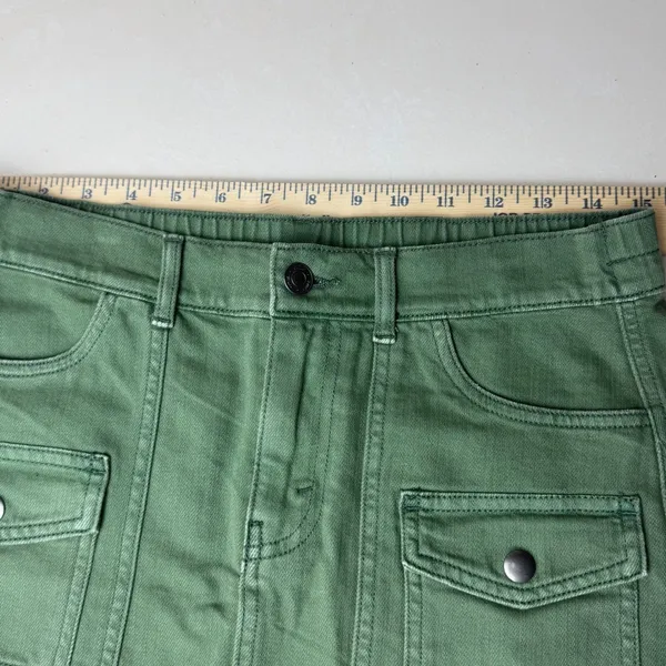 Aerie Green Denim Mini Skirt Cargo Utility Frayed Hem‎ Y2K Style Fairy Grunge - Image 5