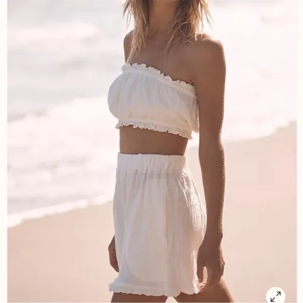 Free People Twyla Beach Shorts Top Bandeau Bra Set M Ivory White Free-EST - Image 7