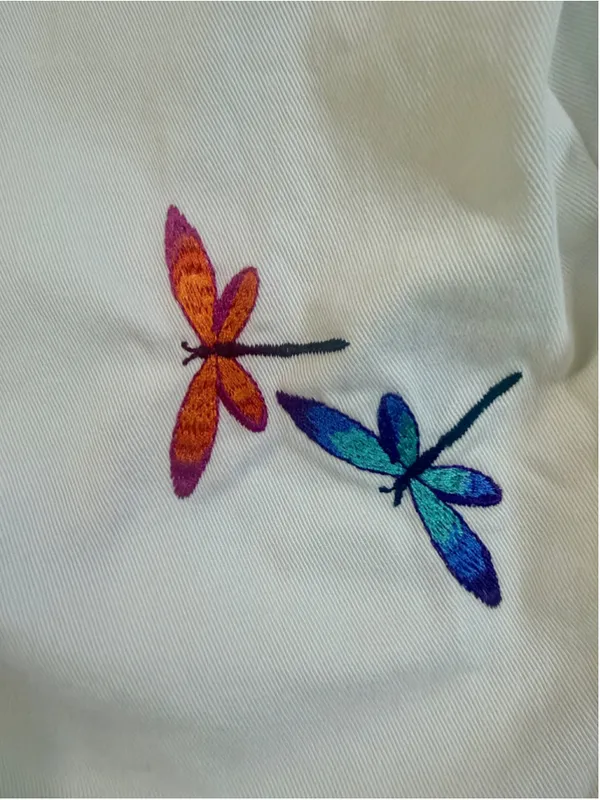 Coldwater Creek White Cotton Trucker Jacket Embroidered Dragonflies Size L - Image 7