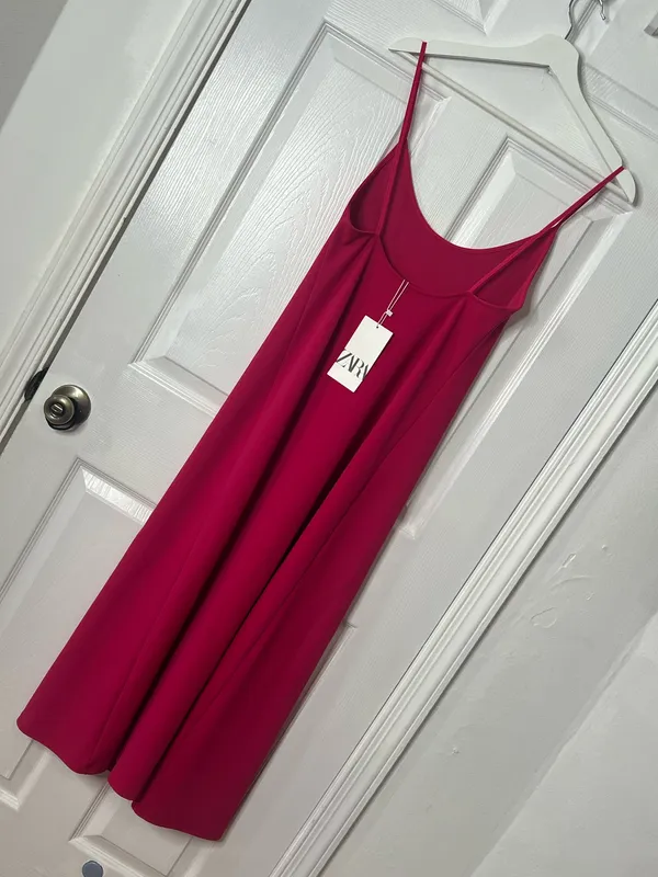 Zara Fuchsia Slip Maxi Dress Minimalist Barbiecore Summer Vacation Size S - Image 3