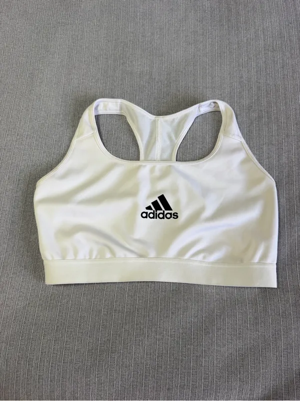 adidas White Sports Bra with Black Logo - Racerback Athletic Bra - Image 3