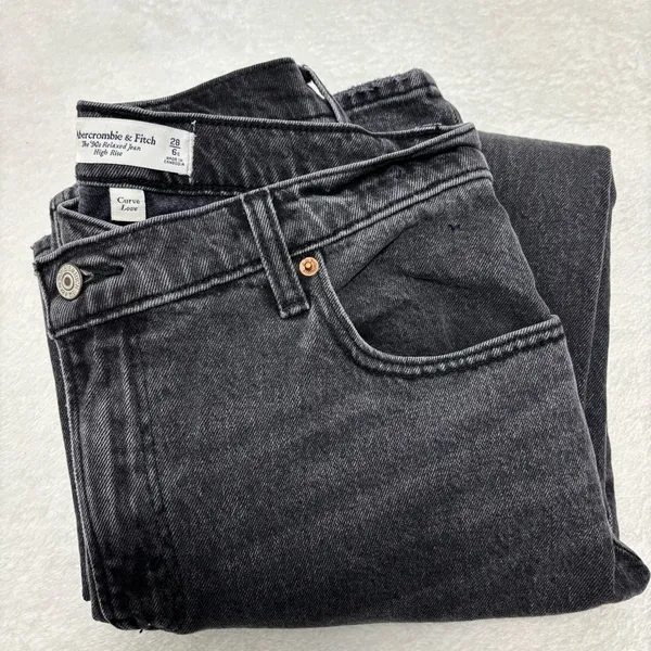 Abercrombie & Fitch Gray-Black Straight Leg Relax Fit High Rise Jeans‎ Size 28/6 - Image 10