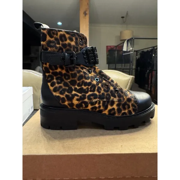 Karl Lagerfeld Paris Women Animal Print Maeva Buckled Combat Booties Size 6.5 - Image 5