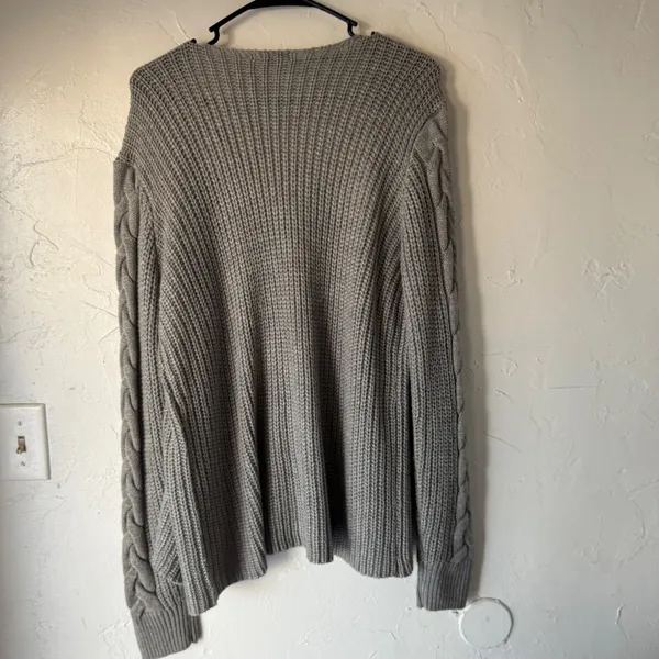 EST 1940 Gray Cable Knit Long‎ Sleeve Preppy Cardigan Sweater L Layering Boho - Image 6
