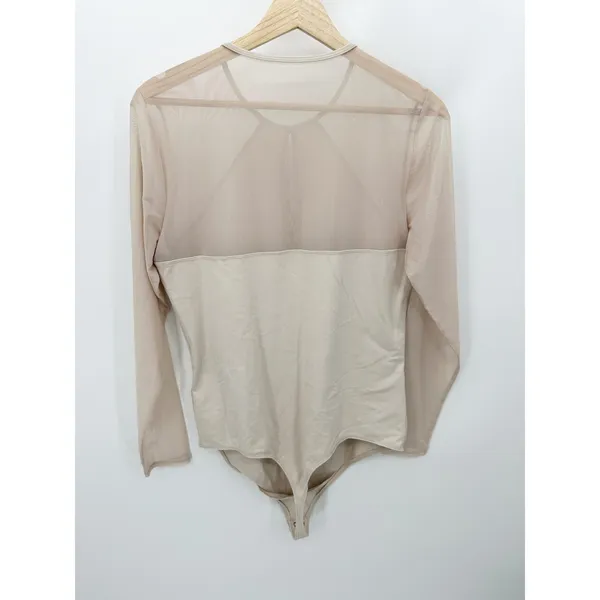 Abercrombie & Fitch Bodysuit‎ Women XL NWOT Cream Nude Long Sleeve Sheer Mesh - Image 2