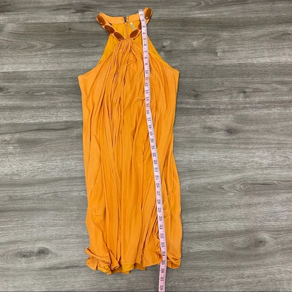Badgley Mischka Orange Jeweled Halter Draped Mini Dress Est XS - Image 6