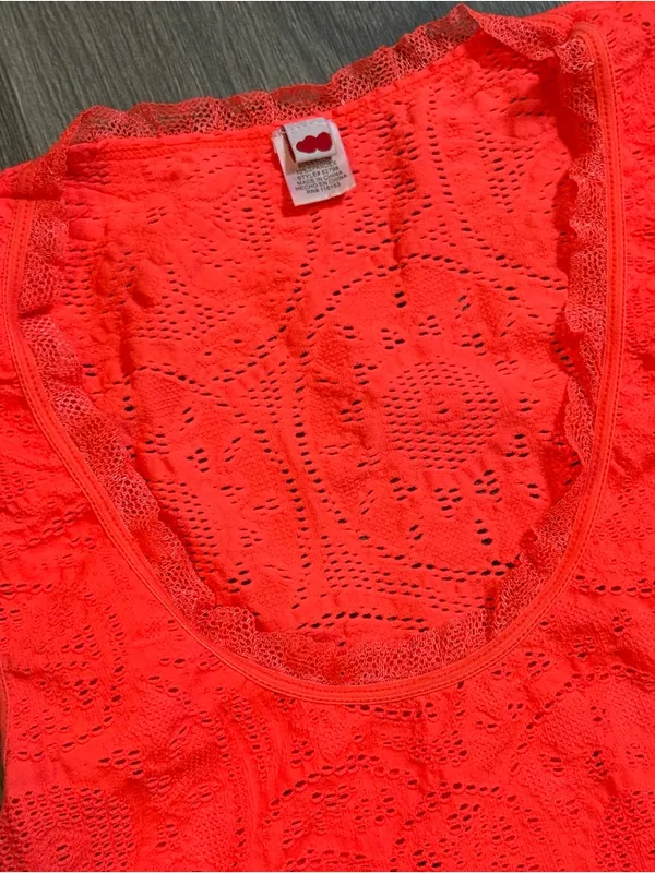 Y2K 2000s Neon Orange Stretchy Lace Trim Tank Top M/L Rave Clubwear Jersey Shore - Image 3