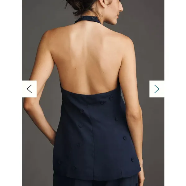 Maeve Linen‎ Blend Halter Vest Size Small Navy Blue Anthropologie Linen Summer - Image 2