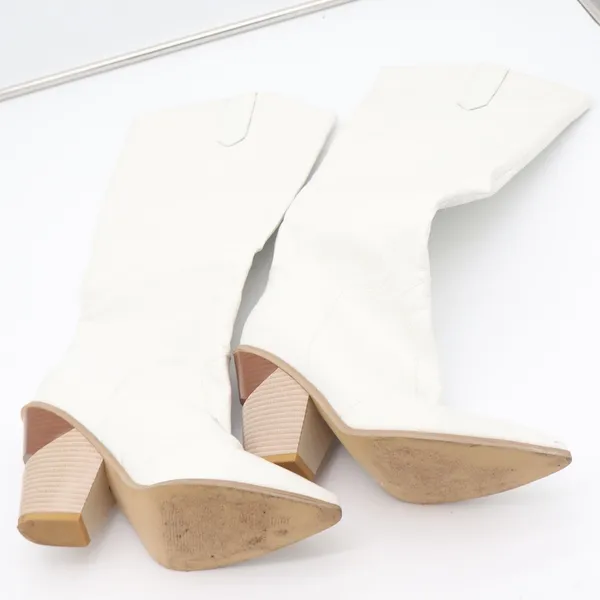 White Croc Embossed Pointed Toe Architectural Block Heel Tall Boots Size 10 41 - Image 3