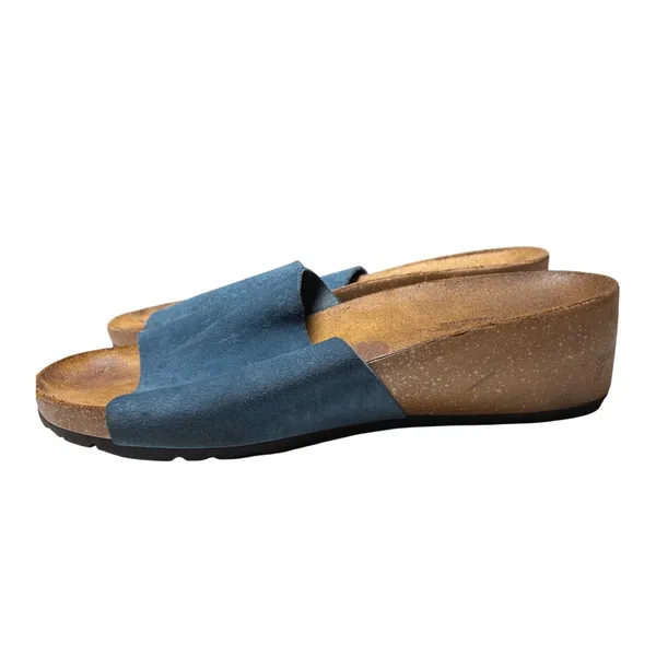 A Giannetti Blue Suede Wedge Slide Sandals Made in Italy Womens 6.5 - Image 2