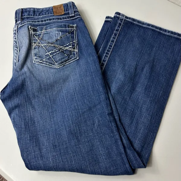 BKE Buckle Mid Rise Dark Wash Distressed Embellished Bootcut Kate Jeans Size 30 - Image 2