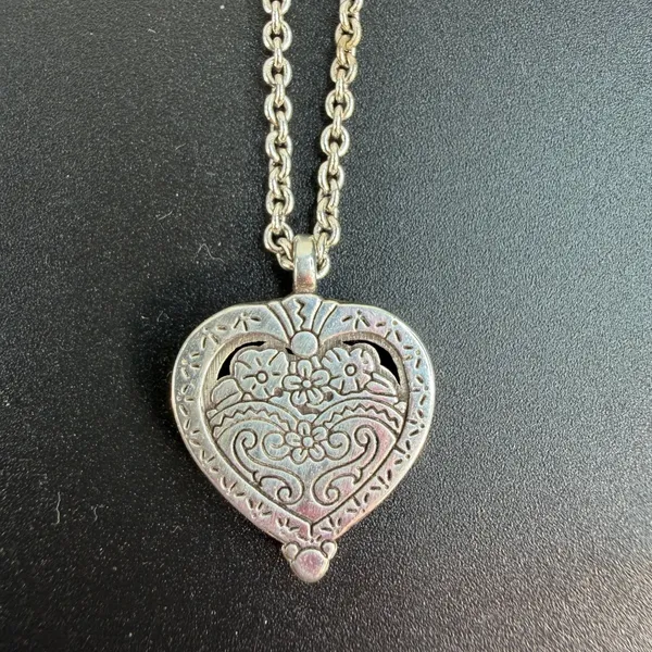 Brighton Joy Heart Necklace Reversible‎ Pendant Red Enamel Floral Silver Tone - Image 5