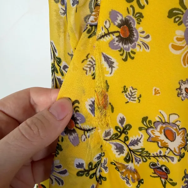 Max Studio Yellow Floral Smocked V-Neck‎ Mini Dress Cottage Boho Feminine Spring - Image 8