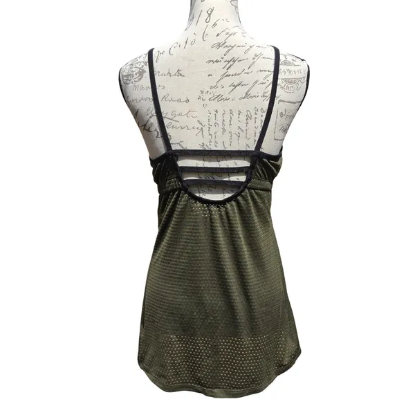 Athleta Chi Mesh Tank Top Olive Green Strappy Back Built in Bra Size Medium - Image 3