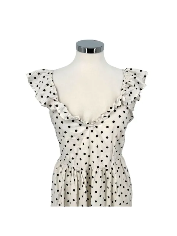 Boohoo Polka Dot Midi Dress Cottagecore French GirlmRetro Ruffle Size 8 NWT - Image 3