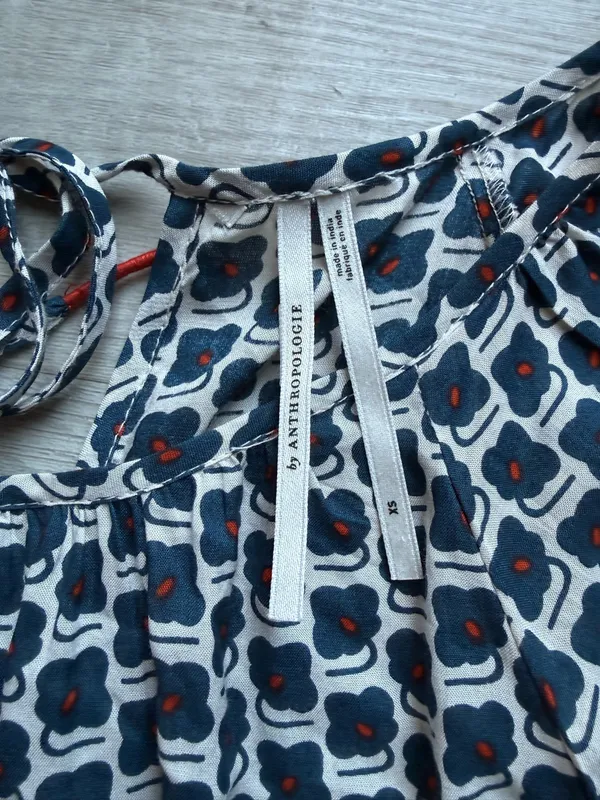 Anthropologie Floral Tiered Balloon Sleeves Loose Bohemian Dress Size XS Tie - Image 5