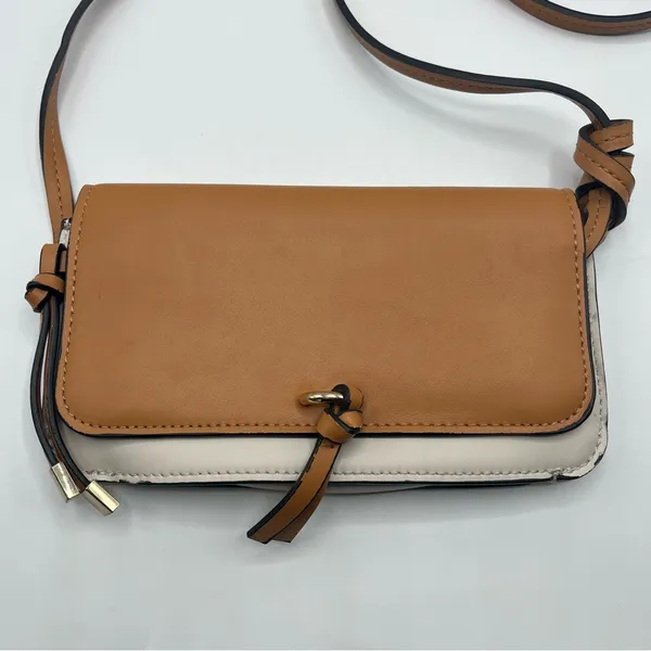 Zara Thin Crossbody Wallet Purse Tan White - Image 2