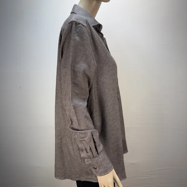 WNU x Free People Boyfriend Button Up Shirt Top Size L 12 Brown Cotton Flannel‎ - Image 5