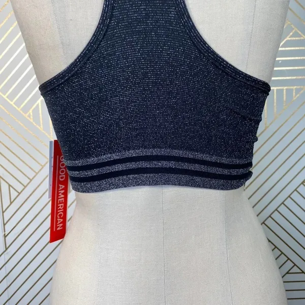 Good American Seamless Lurex Stripe Bra in Black‎ - Image 10