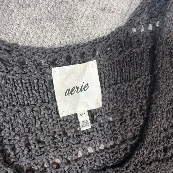 Aerie Small Charcoal Gray Crochet Knit Button Front Vest Tank Top Boho NWOT - Image 3