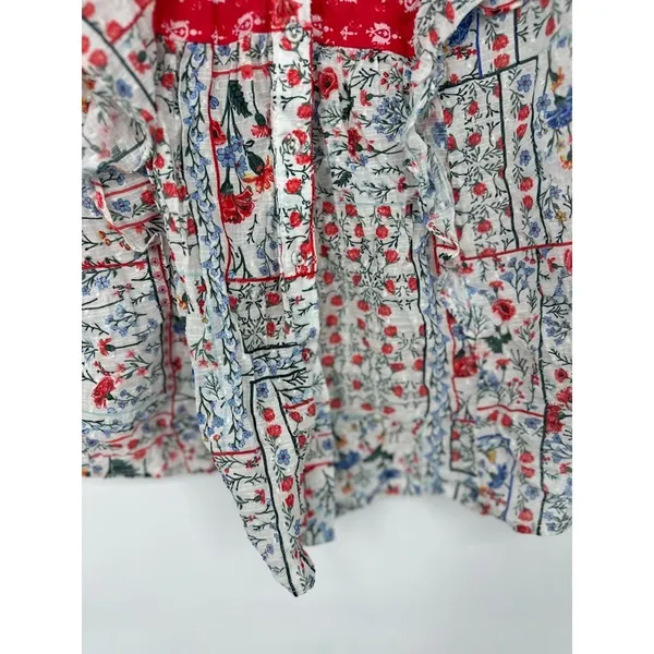 Anthropologie‎ Let Me Be Bandana Button Down Top Womens 6 Patchwork Hippie Boho - Image 4